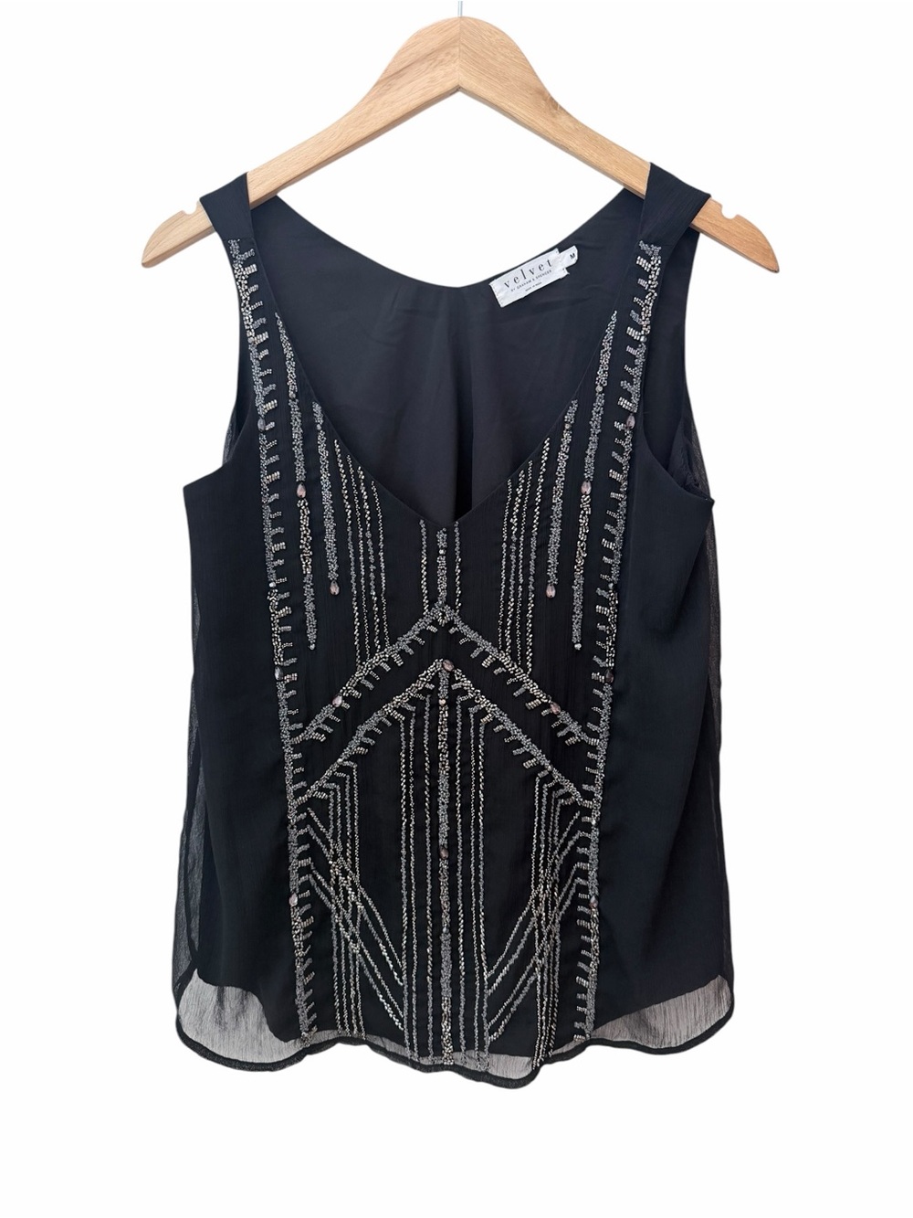 Velvet by Graham & Spencer Embellished Black Beaded Tank